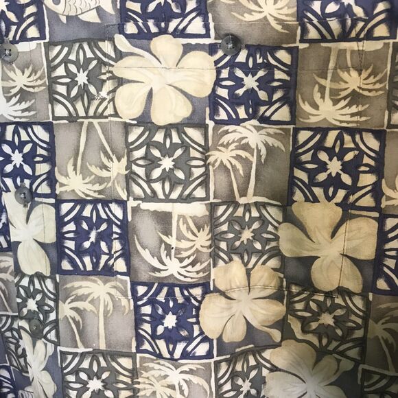 Via Veneto Men's M Hawaiian Shirt Short Sleeve Button Up Blue & Tan Cotton Korea - Picture 5 of 9